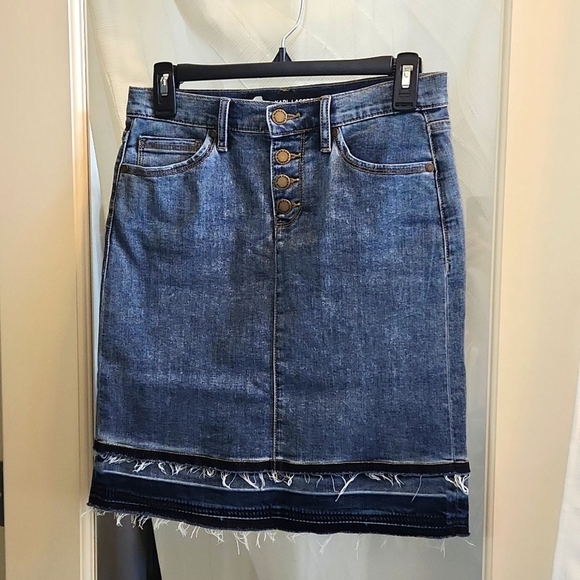 Karl Lagerfeld Double Raw Hem Denim Button Fly Jean Skirt - Picture 1 of 5